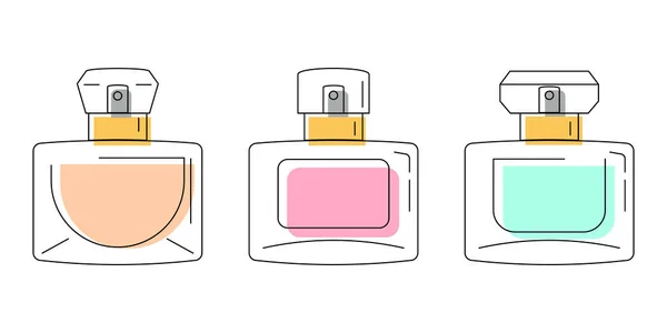 Conjunto Perfumes Botellas Eau Toilette Contorno Negro Con Salpicaduras Color — Archivo Imágenes Vectoriales