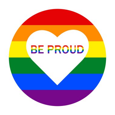 LGBT gurur pankartı, LGBT bayrağı gökkuşağı rengi kalp ve metin gururlu olun. Şablon, ağ kaynağı, vektör