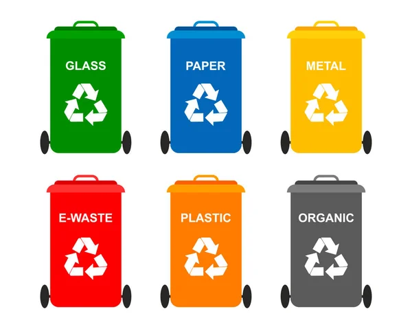 Zestaw Koszy Śmieci Ikoną Eko Papier Metal Szkło Inne Odpady — Wektor stockowy