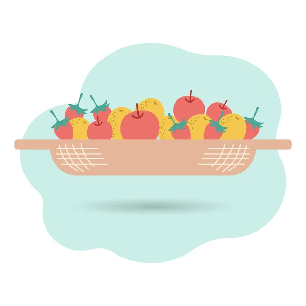 Plato Frutas Con Limones Manzanas Fresas Estilo Garabato Sobre Fondo — Vector de stock