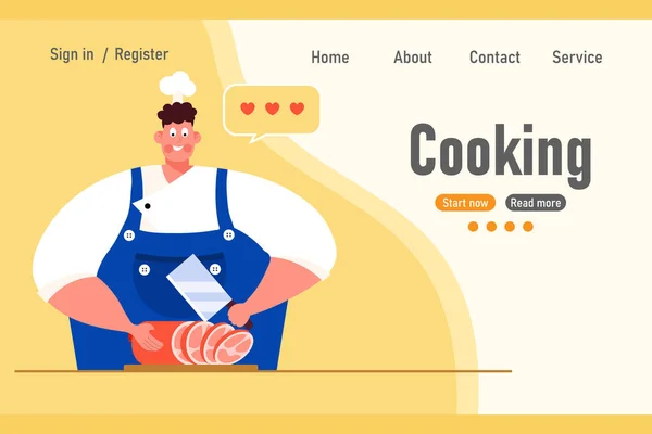 Bonito Cozinheiro Masculino Com Faca Carne Presunto Texto Cozinhar Banner —  Vetores de Stock