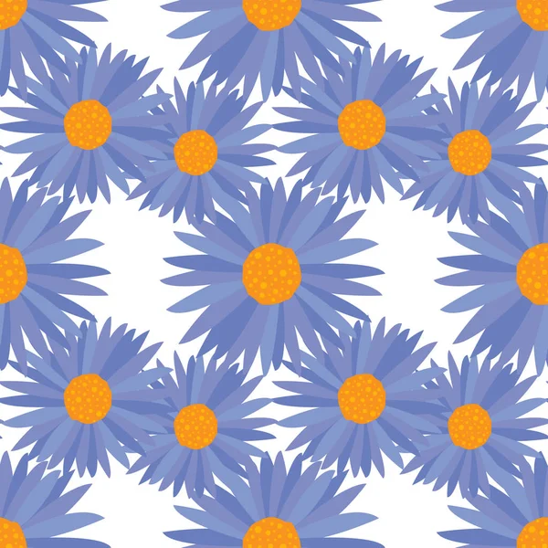 Motif Sans Couture Fleurs Chrysanthème Bleu Sur Fond Blanc Imprimer — Image vectorielle