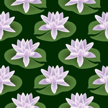 Kusursuz desenli, koyu arkaplanda beyaz zambaklar. Çiçek baskısı, arkaplan, duvar kağıdı, tekstil, vektör