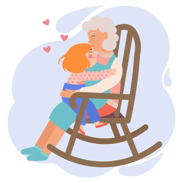 Avó Com Sua Neta Senta Uma Cadeira Balanço Retro Madeira —  Vetores de Stock