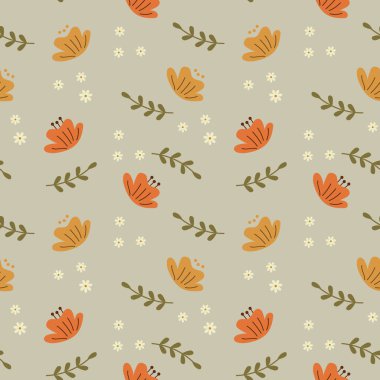 Kusursuz desen, karalama çiçekleri ve arka planda küçük papatyalar. Prnt, background, textiles, wallpapers