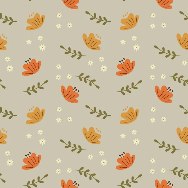 Seamless pattern, doodle flowers and small daisies on a light background. Prnt, background, textiles, wallpapers