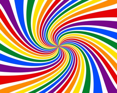 LGBT bayrak gökkuşağı renklerinin soyut spiral arkaplanı. Gurur dolu bir ay afişi, afişi, geçmişi. Görüntü, vektör