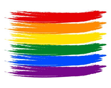 Akrilik boya fırça darbelerinden yapılmış LGBT bayrağı. Gurur dolu bir ay afişi, afişi, geçmişi. Görüntü, vektör