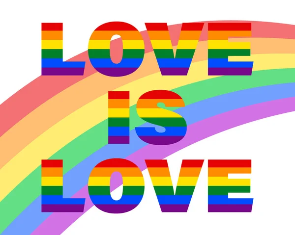 Arc Ciel Coloré Couleurs Texte Drapeau Lgbt Amour Est Amour — Image vectorielle