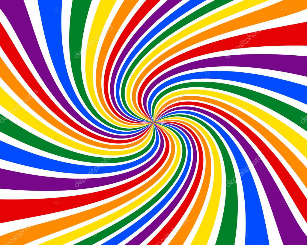 Abstract spiral background of LGBT flag rainbow colors. Pride month banner, poster, background. Illustration, vector