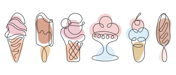 Set Gelati Line Art Con Macchie Colorate Nei Colori Pastello — Vettoriale Stock