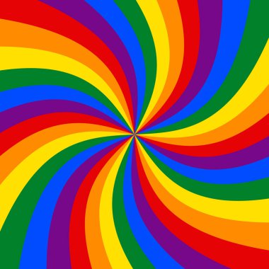 LGBT bayrak renklerinin renkli spiral arkaplanı. Görüntü, vektör