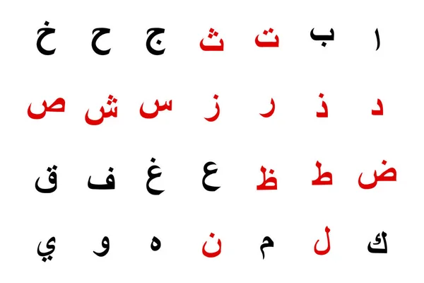 Alphabet Arabe Lettres Arabes Dessinées Main Dessin Noir Rouge Icônes — Image vectorielle