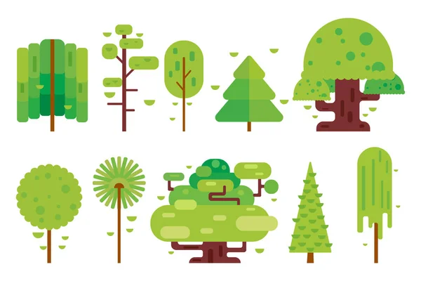 Colorful Geometric Trees Icons Set White Background Illustration Vector — ストックベクタ