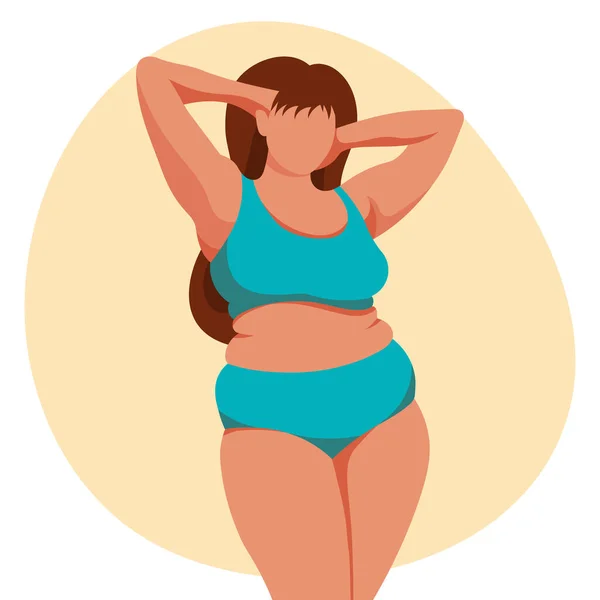 Lovely Plump Woman Bathing Suit Body Positivity Concept Illustration Vector — Stockvektor