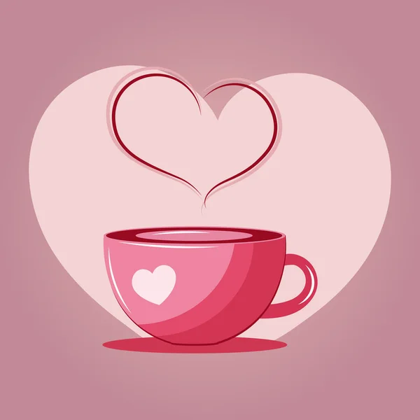 Pink Cup Coffee Steam Form Heart Pink Background Illustration Vector — ストックベクタ