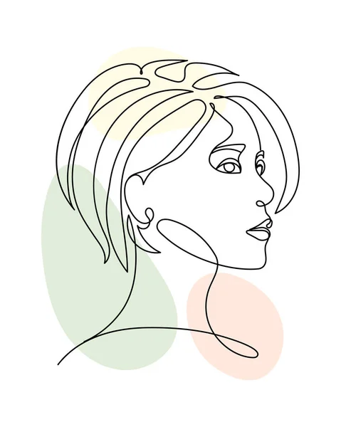 Line Art Portrait Girl Short Bob Haircut Black Line Pastel — Stok Vektör