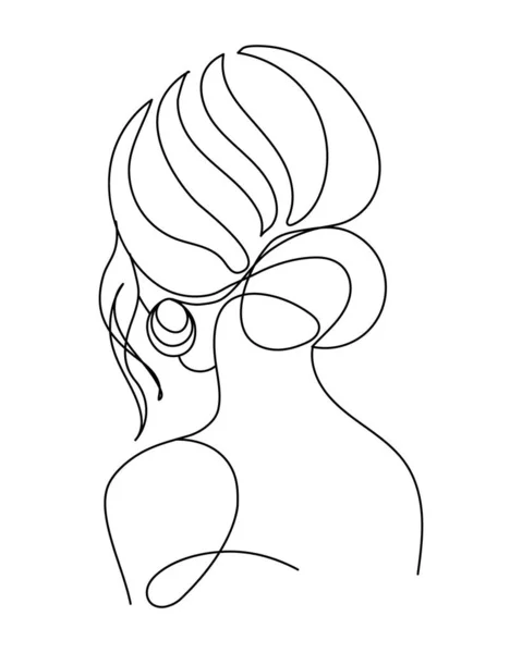 Line Art Portrait Girl Bun Hair Black Line Illustration Wall — ストックベクタ