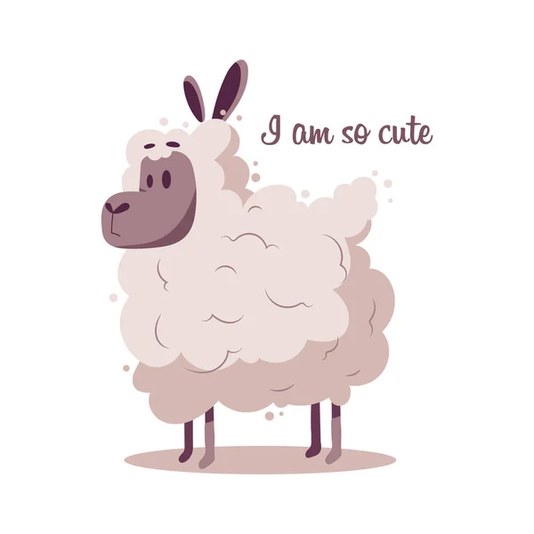 Cute Fluffy Sheep Pink Colors White Background Print Children Illustration — ストックベクタ
