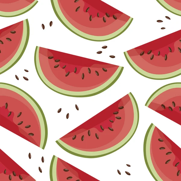 Seamless Pattern Juicy Watermelon Pieces Pits White Background Print Fruit — ストックベクタ