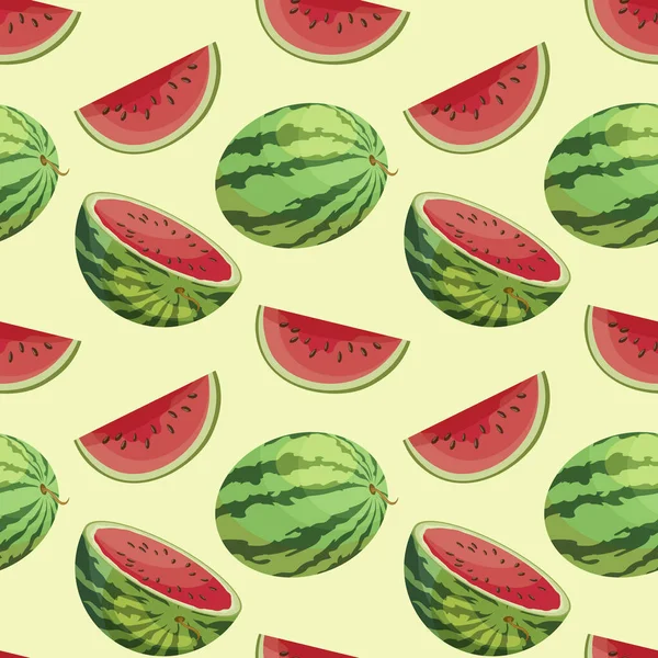 Seamless Pattern Juicy Watermelons Pieces Watermelon Light Background Print Fruit — Stock vektor
