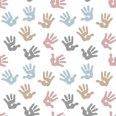 Kusursuz desenler, beyaz arka planda pastel renkli çocukların şirin parmak izleri. Yazdırma, arkaplan, tekstil, duvar kağıdı, vektör