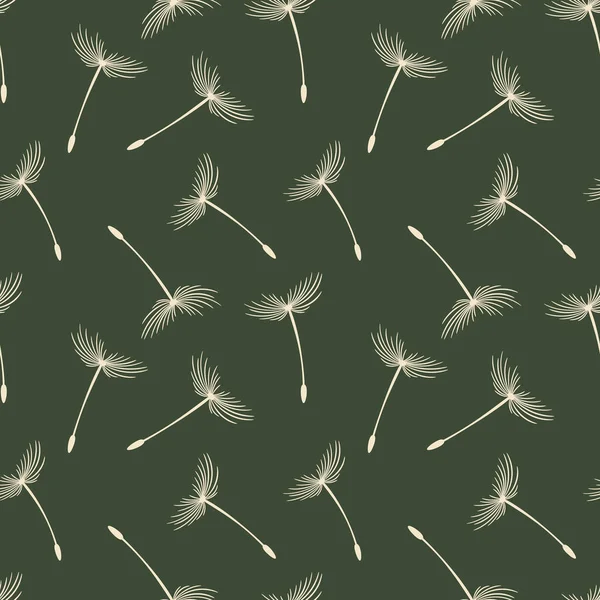 Seamless Pattern White Dandelion Fluff Green Background Print Background Textile — Stock vektor