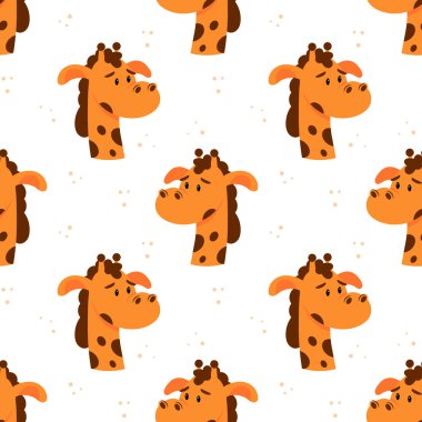 Beyaz arka planda noktalı şirin zürafalar. Kusursuz desen. Çocuklar için yazdırma, arkaplan, tekstil, vektör