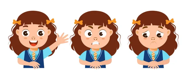 Cute Girls Different Emotions Set Emotions Cartoon Illustration Vector — Vector de stock