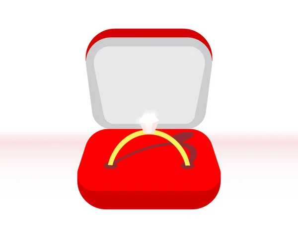 Rote Samtbox Mit Goldring Und Diamant Design Für Hochzeitseinladungen Abbildung — Stockvektor