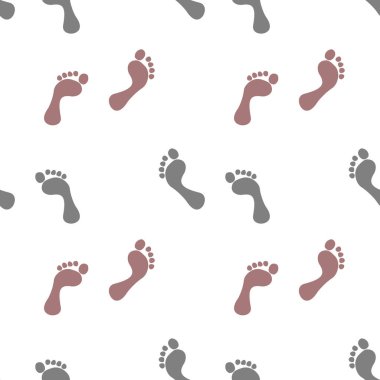 Seamless pattern, prints of human feet on a white background. Print, background, textile, wallpaper, vector
