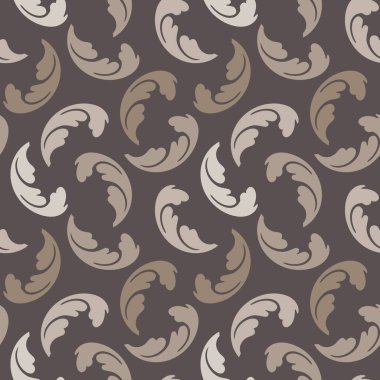 Seamless pattern, beige vintage leaves on a brown background. Print, background, textile, wallpaper, vector