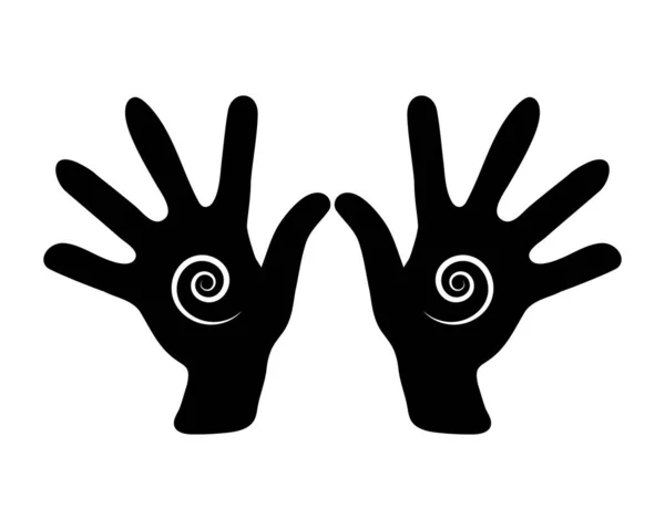 Black Silhouettes Hands White Spiral Mystic Sign Icon Vector — Archivo Imágenes Vectoriales