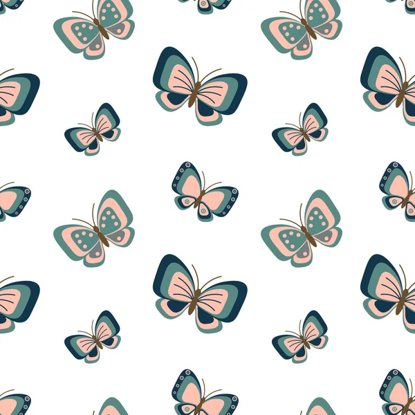 Seamless Pattern Butterflies Ornament Pastel Colors Print Background Textile Vector — Vector de stock