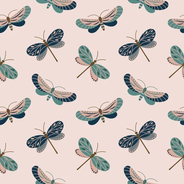 Nahtloses Muster Libellen Mit Ornament Pastellfarben Druck Hintergrund Textil Vektor — Stockvektor