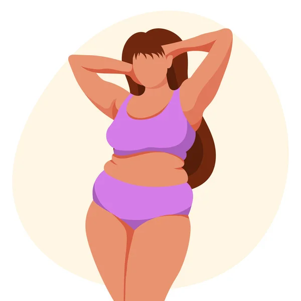Lovely Plump Woman Swimsuit Body Positivity Concept Illustration Vector — 스톡 벡터