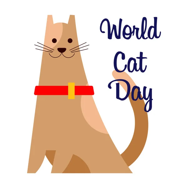 Cute Cartoon Cat Collar Text International Cat Day Festive Illustration — 图库矢量图片