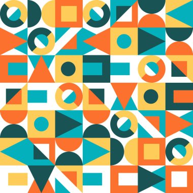 Çok renkli geometrik şekillerin kusursuz deseni. Soyut geometrik arkaplan, yazdırma, tekstil, vektör