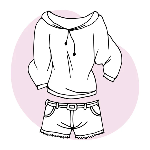 Outline Drawing Women Clothing Blouse Shorts Line Drawing Hand Coloring — ストックベクタ
