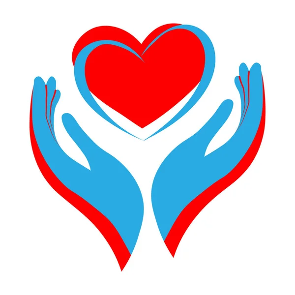 Hands Holding Heart Red Blue Colors Abstract Illustration Print Vector — 图库矢量图片
