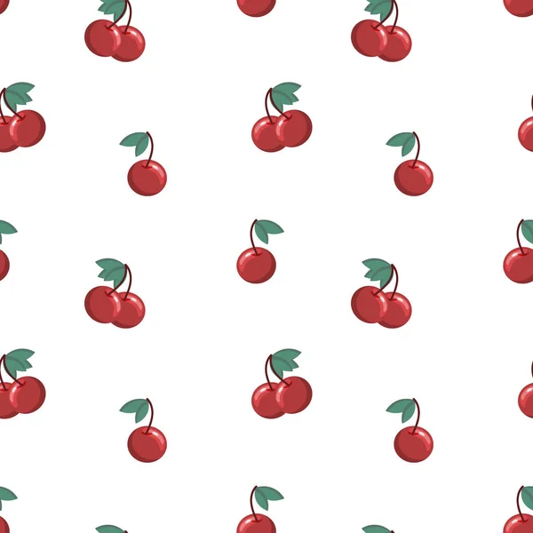 Seamless Pattern Colorful Cherries Twigs Leaves Print Fruit Background Textile — стоковый вектор