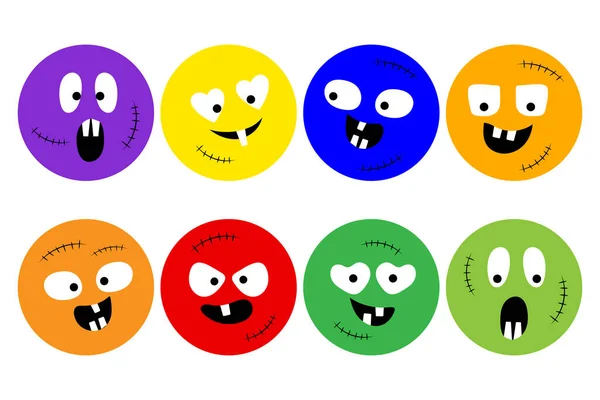 Set Cute Monster Characters Different Emotions Web Resource Print Children — Vector de stock