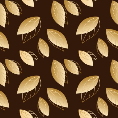 Kusursuz desen, altın yapraklar ve koyu bir arka planda dış hatlar. Yazdırma, tekstil, arkaplan, vektör