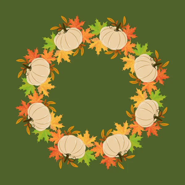 Thanksgiving Wreath Pumpkins Autumn Maple Leaves Print Autumn Illustration Vector — Stock Vector