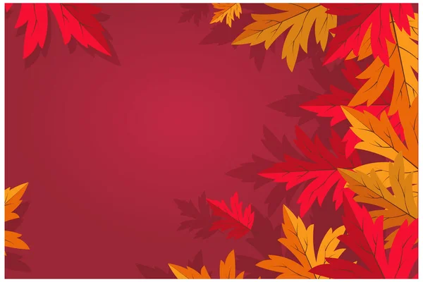 Frame Bright Autumn Maple Leaves Shadows Pink Gradient Background Autumn — Stock Vector