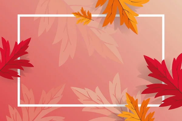 框架与明亮的秋天枫叶和阴影粉红色的梯度背景 秋季图解 — 图库矢量图片