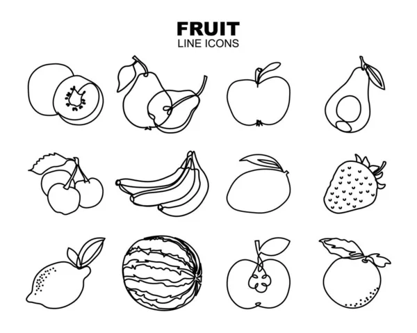 Zestaw Owoców Ikony Sztuki Banan Truskawka Mango Cytryna Inne Owoce — Wektor stockowy
