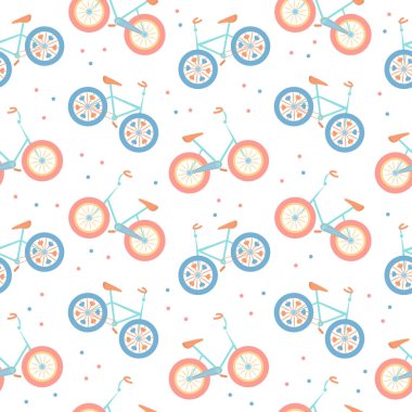 Kusursuz desenler, pastel renklerde çizgi film klasik bisikletler. Geçmiş, çocuk baskısı, tekstil, vektör