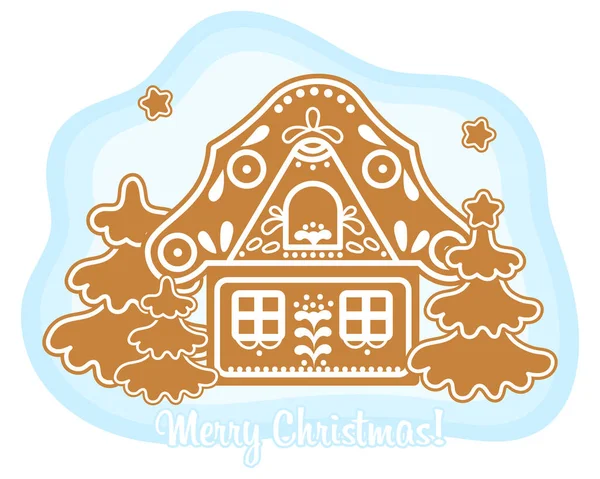 Maison Noël Pain Épice Avec Sapins Texte Joyeux Noël Illustration — Image vectorielle