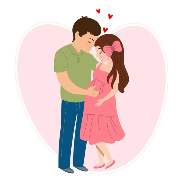 Junges Paar Ehemann Und Schwangere Frau Glückliches Familienkonzept Illustration Plakat — Stockvektor